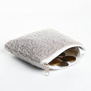 Кошелёк-монетница на молнии 11x1x8 см, плюшевый, серый