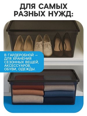 Ящик пластиковый для хранения, с крышкой, объём — 16 л, прозрачно-чёрный