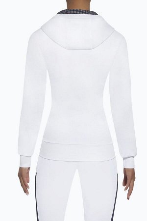 Топ Толстовка с капюшоном для фитнеса свободного кроя Imagin blouse 200 den бело-голубого цвета изготовлена из полностью непрозрачного, эластичного, корректирующего фигуру материала. Благодаря примене