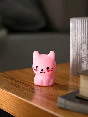 Фигурка светящаяся RISALUX «Милый кот», LED-ночник, 2 Вт, LR44, розовый, 3.5x3x5.5 см