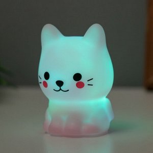 Фигурка светящаяся RISALUX «Милый кот», LED-ночник, 2 Вт, LR44, розовый, 3.5x3x5.5 см
