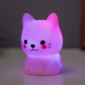 Фигурка светящаяся RISALUX «Милый кот», LED-ночник, 2 Вт, LR44, розовый, 3.5x3x5.5 см
