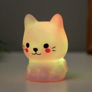 Фигурка светящаяся RISALUX «Милый кот», LED-ночник, 2 Вт, LR44, розовый, 3.5x3x5.5 см