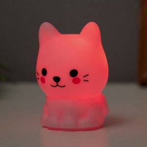 Фигурка светящаяся RISALUX «Милый кот», LED-ночник, 2 Вт, LR44, розовый, 3.5x3x5.5 см
