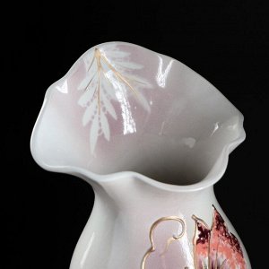 Ваза керамика "Бутон", бабочка, бело-розовая, 22 см