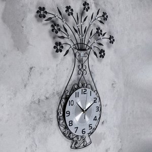 Часы настенные, серия: Ажур, "Ваза с цветами", 46х69 см