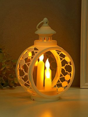 Светодиодные свечи в подсвечнике RISALUX «Трио», LED-ночник, белый, 9.7x16.5x25 см, батарейки AAAx2, свечение жёлтое