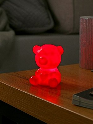 Фигурка светящаяся RISALUX «Медвежонок с сердцем», LED-ночник, 2 Вт, LR44, красный, 4x5x7 см
