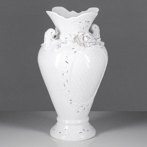 Ваза напольная "Кристи", цветы, белая лепка, роспись, 44 см, микс, керамика