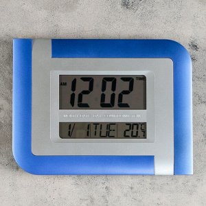 Часы настенные электронные с календарем, таймером и термометром, 26х20х3 см, микс