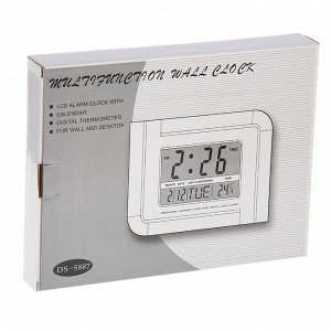 Часы настенные электронные с календарем, таймером и термометром, 26х20х3 см, микс
