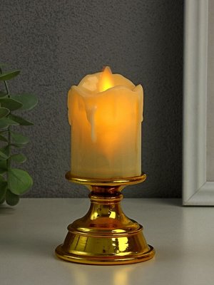 Светодиодная свеча на подсвечнике RISALUX с эффектом живого пламени, LED-ночник, от батареек 2xААА, золото, 7x7x14.5 см