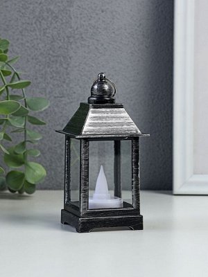Светодиодная свеча в подсвечнике RISALUX «Фонарь малый», LED-ночник, от батареек 3xLR44, чёрно-серебристый, 6x6x13 см