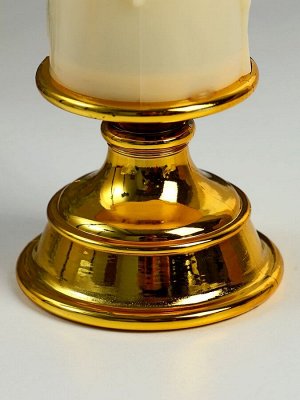 Светодиодная свеча на подсвечнике RISALUX с эффектом живого пламени, LED-ночник, от батареек 2xААА, золото, 7x7x14.5 см