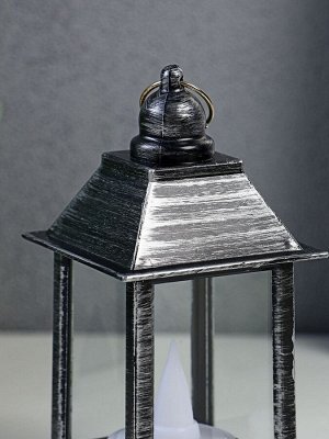 Светодиодная свеча в подсвечнике RISALUX «Фонарь малый», LED-ночник, от батареек 3xLR44, чёрно-серебристый, 6x6x13 см
