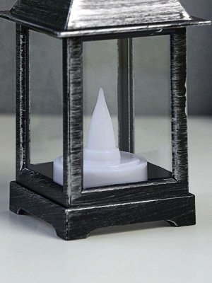 Светодиодная свеча в подсвечнике RISALUX «Фонарь малый», LED-ночник, от батареек 3xLR44, чёрно-серебристый, 6x6x13 см