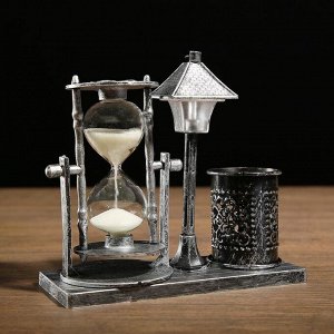 Песочные часы "Уличный фонарик", сувенирные, с подсветкой, карандашницей, 6.5 х 15.5 х 14.5 см, в ассортименте