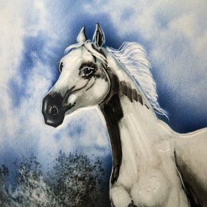 Ваза напольная "Виктория", белый конь, небо, 69 см, керамика