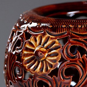 Ваза керамика настольная "Шар", коричневая, резка, 17 см