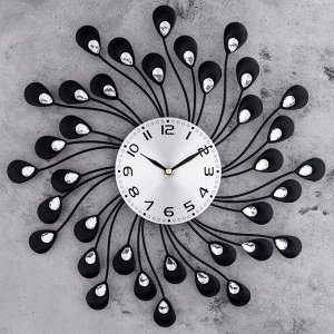 Часы настенные, серия: Ажур, "Лепестки с кристалами" d=40 см