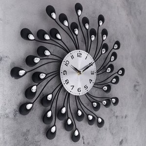 Часы настенные, серия: Ажур, "Лепестки с кристалами" d=40 см