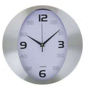 Часы настенные круглые "Овальный циферблат", d=30 см, рама хром, циферблат белый