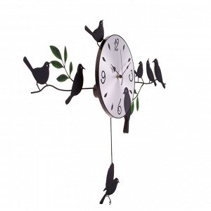 Часы настенные, серия: Природа, "Птички на веточке», с маятником, 55х75 см