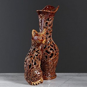 Ваза настольная "Кот с кувшином", резка, 32 см, керамика