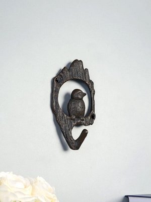 Настенный крючок декоративный «Птичка в дупле», ключница чугун, 8.5x3.5x16.5 см