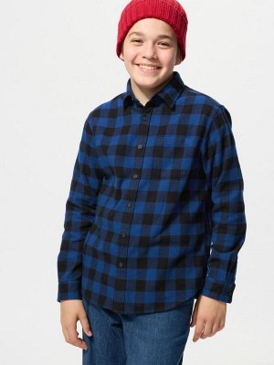 UNIQLO - фланелевая рубашка в клетку - 67 BLUE