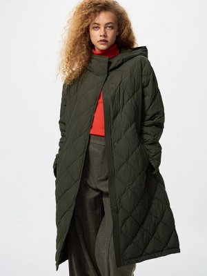 UNIQLO - длинное пальто Pufftech с капюшоном и регулируемым силуэтом - 56 OLIVE