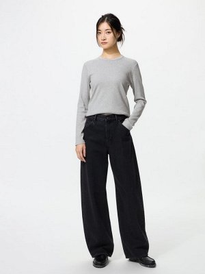 UNIQLO - лонгслив из ребристого хлопкового материала - 09 BLACK