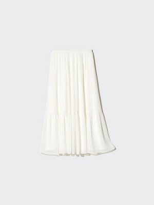UNIQLO - однотонная шифоновая юбка с плиссировкой - 01 OFFWHITE