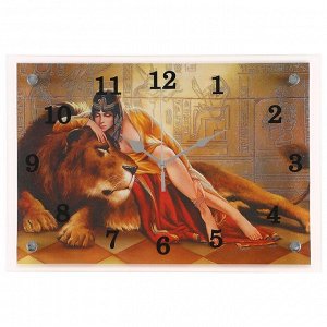 Часы настенные. серия: Животный мир. "Царица со львом". 25х35  см. микс