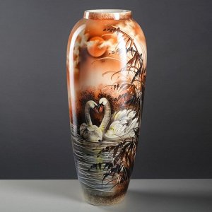 Ваза напольная "Руслана", пара лебедей, природа, 84 см, керамика