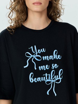 Туника женская черная с надписью "you me make so beautiful"