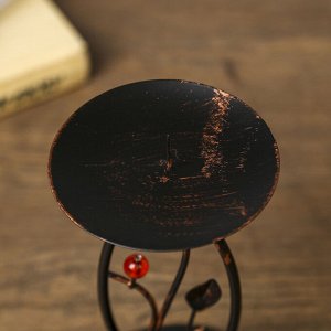 Подсвечник металл на 1 свечу "Веточка с красной ягодкой" чёрный 16,5х8,3х8,3 см