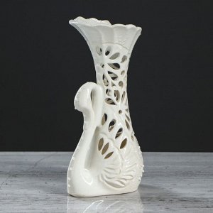 Ваза керамика настольная "Лебедь", белая, резка, 22 см