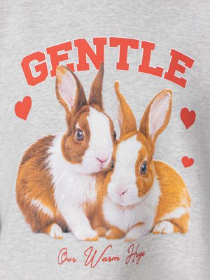 Худи для девочек серое с принтом и надписью "gentle"