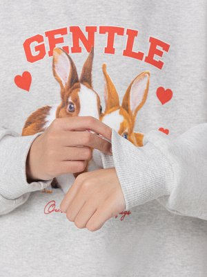 Худи для девочек серое с принтом и надписью "gentle"