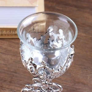 Подсвечник стекло, пластик на 1 свечу "Ажурный ромб" бокал на ножке серебро 18х7х6,5 см