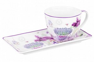 Чашка 250 мл с блюдцем для десерта "Лаванда" из NEW BONE CHINA (20*10*2 см)