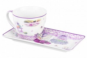 Чашка 250 мл с блюдцем для десерта "Лаванда" из NEW BONE CHINA (20*10*2 см)