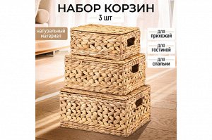 "Эко-стиль: Набор из 3 плетеных корзин из водного гиацинта"