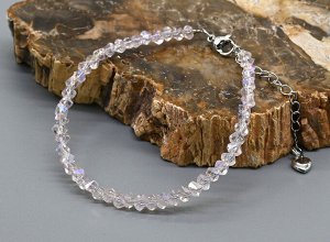 Браслет из циркона огранка 4мм, цвет розовый кварц, 22см