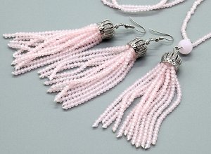 Сотуар, Серьги "Кисточки" из циркона 3мм цв.розовый, 78см