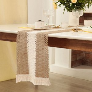 Дорожка «Этель. Сканди узор», коричневая, 32x150 см, 50% хлопок, 50% лён