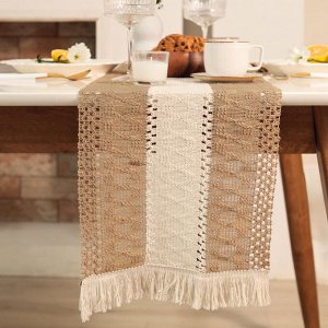 Дорожка «Этель. Сканди узор», коричневая, 32x150 см, 50% хлопок, 50% лён
