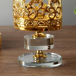 Подсвечник стекло, металл на 1 свечу "Цилиндр и золотой узор" 11,2х6х6 см