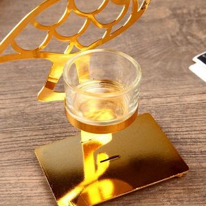 Подсвечник металл, стекло на 1 свечу "Золотой фламинго" 18,8х12х7 см